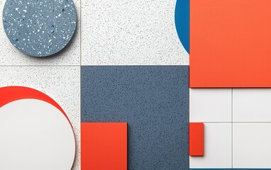 Poster - Colorful geometric shapes create an abstract wall design with textures and patterns in a modern interior setting