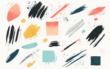Poster - colorful abstract brush strokes and shapes arranged on a light background for modern design inspirat