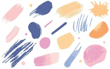 Poster - colorful abstract brush strokes and shapes creating a vibrant artistic composition on a white backgr