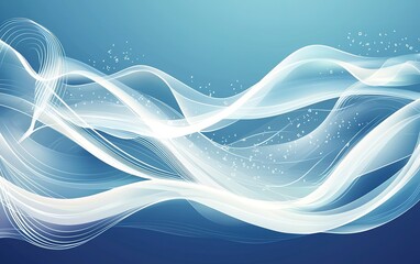 Poster - Ethereal blue waves of flowing light create a serene atmosphere in a tranquil digital artwork showcasing fluid motion and delicate patterns