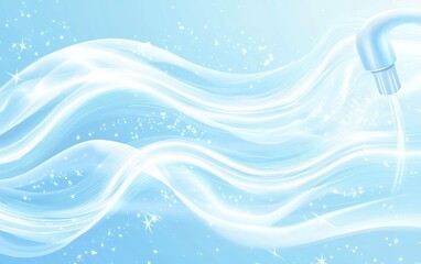 Poster - Flowing water creating gentle waves against a soft blue background, evoking a sense of tranquility and freshness in a serene environment