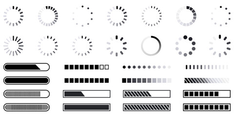 Poster - loading icons progress bar buffer loader or preloader loading bar signs download upload progress sig