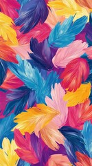 Aufkleber - A vibrant seamless pattern featuring colorful feathers painted in a bright and playful style.