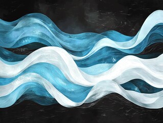 Aufkleber - Abstract background of flowing blue and white waves on a dark background.
