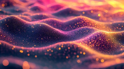 Poster - Abstract background with pink and orange waves and glowing particles.