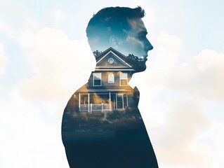 Poster - Businessman Contemplating Ideas in Double Exposure