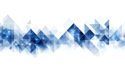 Poster - Abstract geometric pattern with blue triangles and glowing lights on a white background.