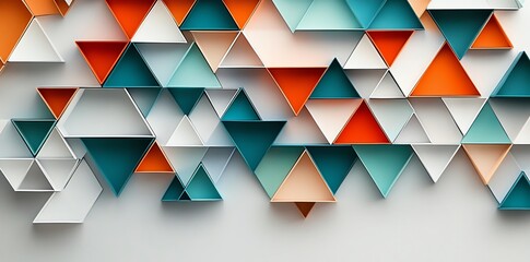 Poster - Abstract geometric pattern with colorful triangles arranged in a modern style on a white background.