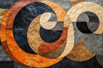 Poster - Abstract geometric pattern with swirling shapes in warm colors on textured paper.