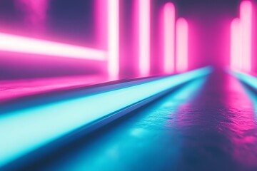 Leinwandbilder - Abstract neon light design with pink and blue glowing lines on a dark background.