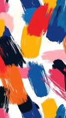 Poster - Abstract pattern of colorful brushstrokes on white background.