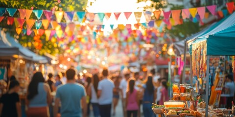 Colorful Street Festival with Food and Music