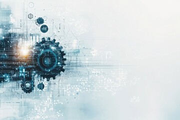 Fototapete - Abstract technology background with gears and digital circuitry
