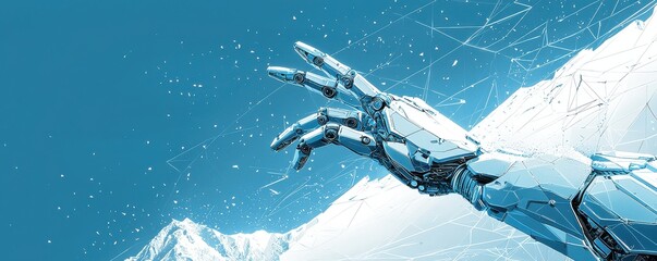 Poster - Futuristic robot with digital connections in a blue background