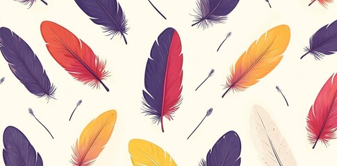 Poster - Colorful feathers pattern on white background. (1)