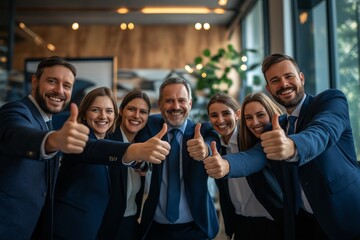 Poster - A successful and dynamic business team is joyfully celebrating their impressive achievement, embodying ambition, collaboration, and creativity, while fostering a positive workplace atmosphere