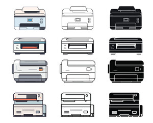 Fototapete - Set of Printer Machine Vectors, Outline Silhouette, Icon Design