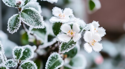 Wall Mural - Close-up of a frost-kissed plant, showcasing delicate ice crystals.