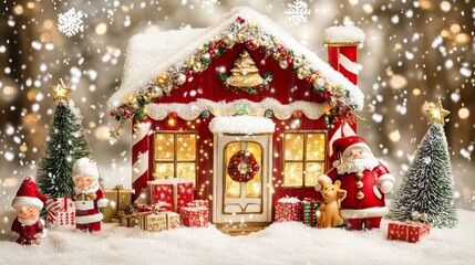 Wall Mural - Cozy small house adorned with festive Christmas decorations.