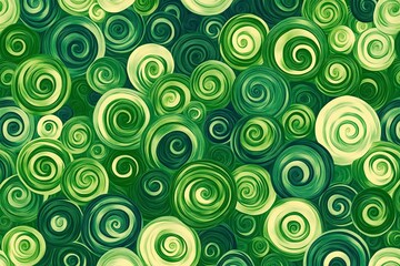 Poster - Seamless pattern of green and white swirls.