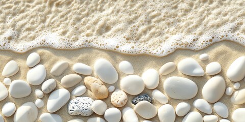 Aufkleber - White stones and foamy waves on the beach.