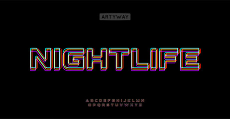 Poster - Nightlife alphabet, colorful lines letters, club neon font for bright modern logo, emphasis headline, contemporary typography, modern typographic design. Vector typeset