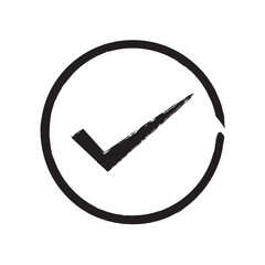 Poster - Minimalist checkmark icon with circular design in black and white.