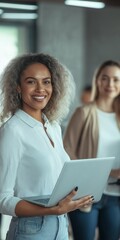 Aufkleber - Professional Business Meeting Featuring Confident and Capable Female Leaders Engaging in Productive Discussions and Creative Brainstorming Sessions for Enhanced Collaboration and Success