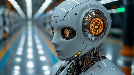 Poster - futuristic humanoid robot in a modern manufacturing facility showcases advanced technology