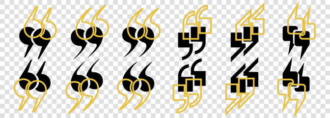 Poster - a set of black quotation mark icons and yellow outlines on a transparent background. quotes, isolate