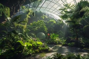 Aufkleber - A biodome filled with lush futuristic plant life A bio-dome filled with lush, futuristic plant life