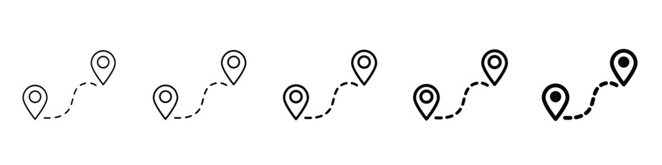 Set 5 route icons 1 unexpanded vector 1 silhouette, Route icon set featuring navigation paths, road signs, and map markers for easy direction guidance