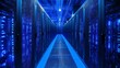 © Mind - A futuristic data center with rows of server racks illuminated by blue lights