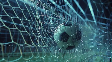 Poster - A shot of a soccer net bulging as a ball hits the back of it.