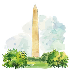 Wall Mural - A watercolor painting of the Washington Monument, isolated on a white background. Washington Monument vector.