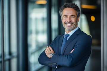 Poster - A Professional Businessman in a Contemporary Office Environment, showcasing his success through confidence and effective communication skills, focused on achieving career goals and fostering growth