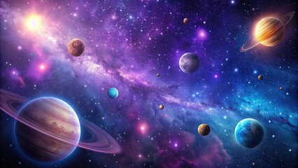Wall Mural - cosmic night sky with stars and planets against a deep purple background, cosmos, nightsky, celestia