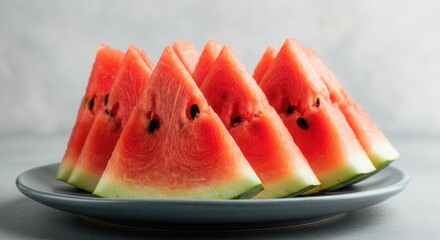 Wall Mural - Fresh watermelon slices on gray plate