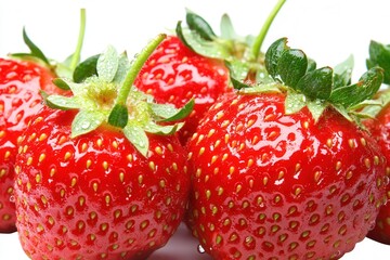 Wall Mural - Fresh ripe strawberries close-up on white background