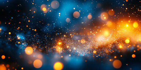 Poster - mystical abstract bokeh background with vibrant orange and blue light particles