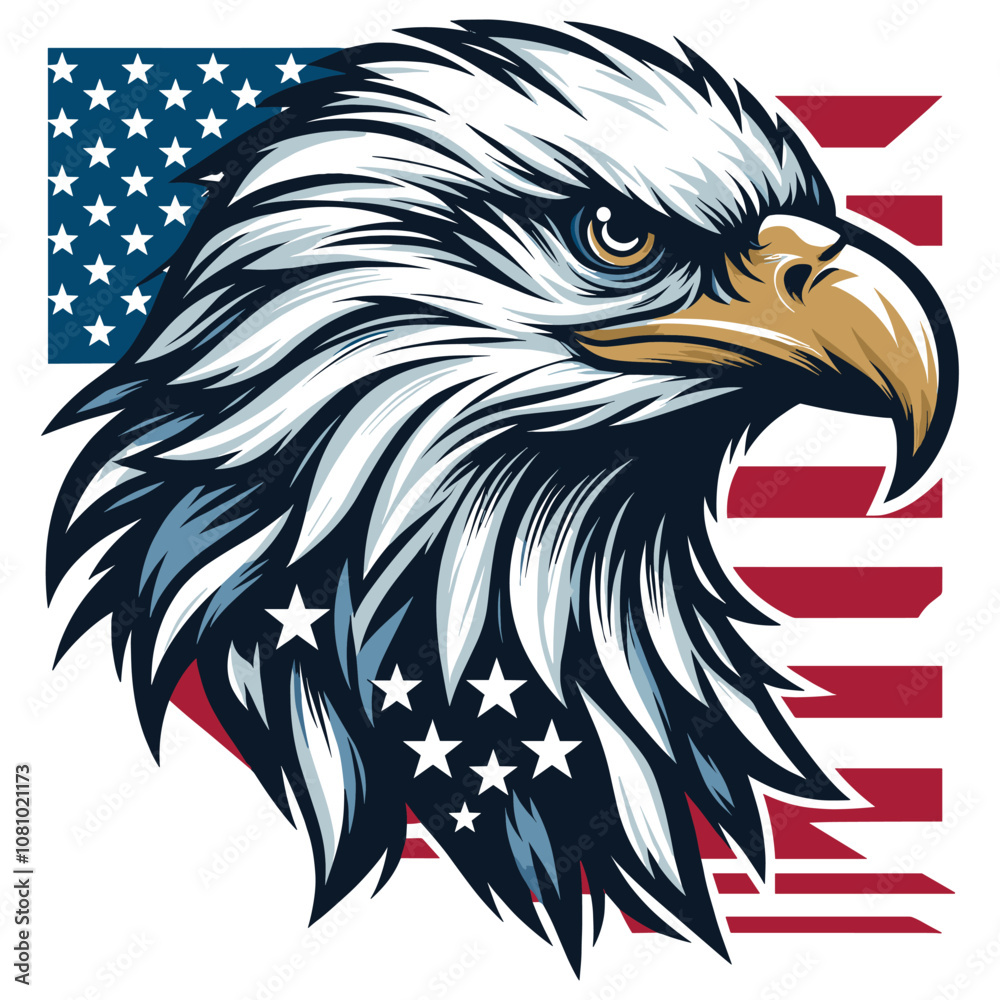 American eagle head illustration in red, white, blue, patriotic vector ...