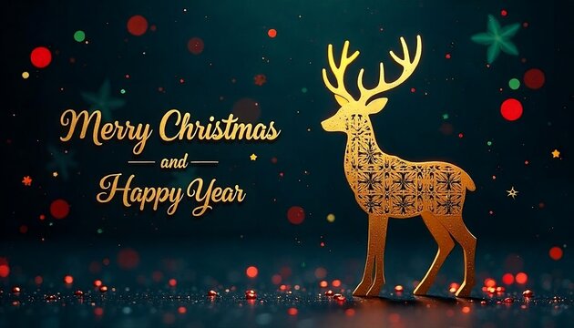 A low-poly golden deer silhouette against a dark background with glowing geometric patterns, created with generative ai