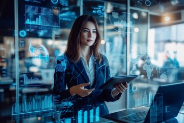 Poster - An Empowered Business Professional Engaging in Data Analysis in todays Dynamic Workspace, Utilizing Technology and Collaborative Tools to Drive Success and Foster Innovation in the Corporate World