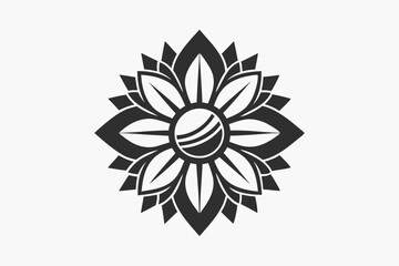 Poster - A stylish monochromatic sunflower logo showcases clean lines and modern design elements for branding, A clean, monochromatic logo of a sunflower in a geometric form