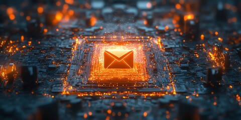 Aufkleber - A glowing email symbol is embedded in a glowing, abstract, technological background.