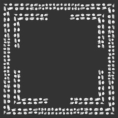 Wall Mural - Square double frame of different sized handwritten dashes and dots. White on black. Vector illustration