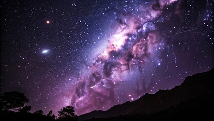 Wall Mural - purplish hue of nebula against starry background, astronomy, purple, galaxy, celestial