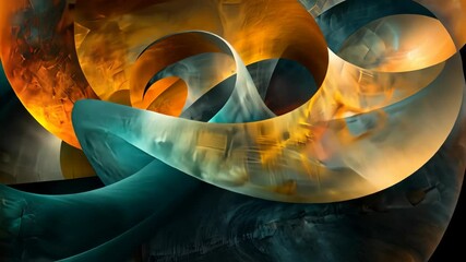 Wall Mural - Abstract Cosmic Infinity Loop in Blues and Oranges, Merging Modern Art and Space Elements Conceptual Design Wallpaper High-resolution