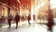 © Andrii - Blurry Motion Of Dynamic And Ambitious Business Individuals Striding Near Meeting Room In Contemporary Coworking Space With High-Tech Features.