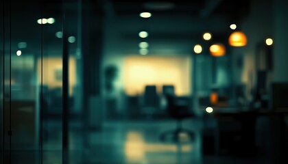 Poster - Abstract Blurred Office Interior Room: A Beautifully Blurry Working Space With Defocused Effect In The Nighttime Setting